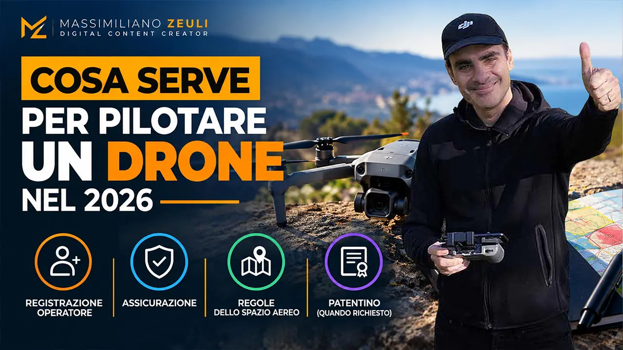 Immagine di copertina con Massimiliano Zeuli pronto a far decollare un drone.