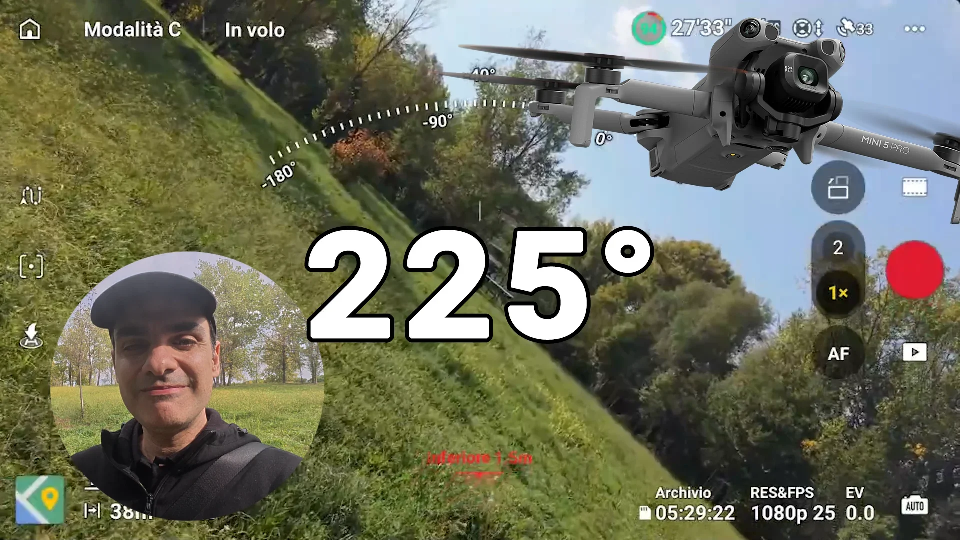 Aerial photo of the drone showing Massimiliano Zeuli as he is piloting it.