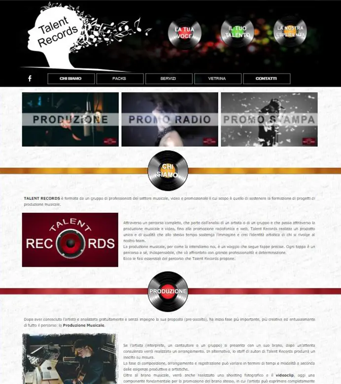 Sito web realizzato per "Talents Record", produzione musicale.