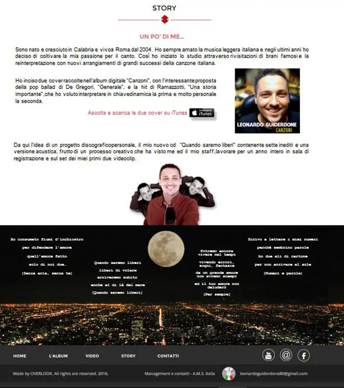 Sito web realizzato per artista musicale
