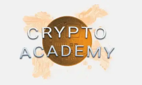 Una moneta dorata dietro la scritta Crypto Academy.