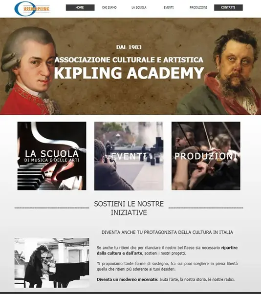 Home page del sito web realizzato per l'accademia musicale Kipling Academy di Stefano Caponi