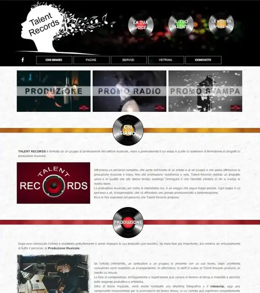 Home page del sito web realizzato per Talents Records
