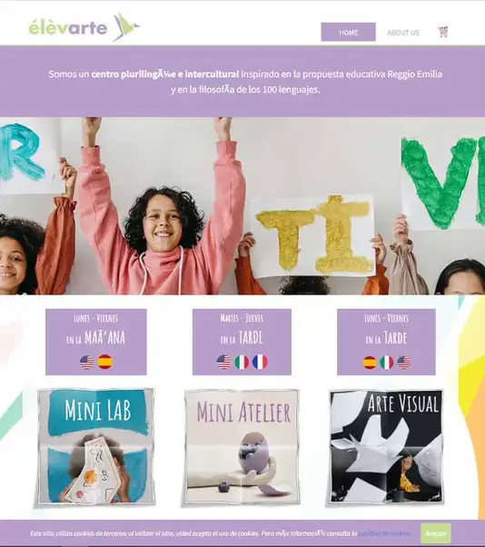 Home page del sito web realizzato per Elevarte.
