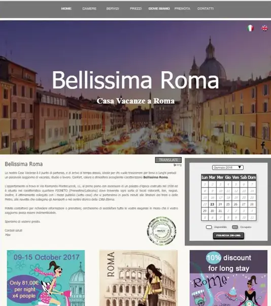 Home page del sito web realizzato per la casa vacanze Bellissima Roma.